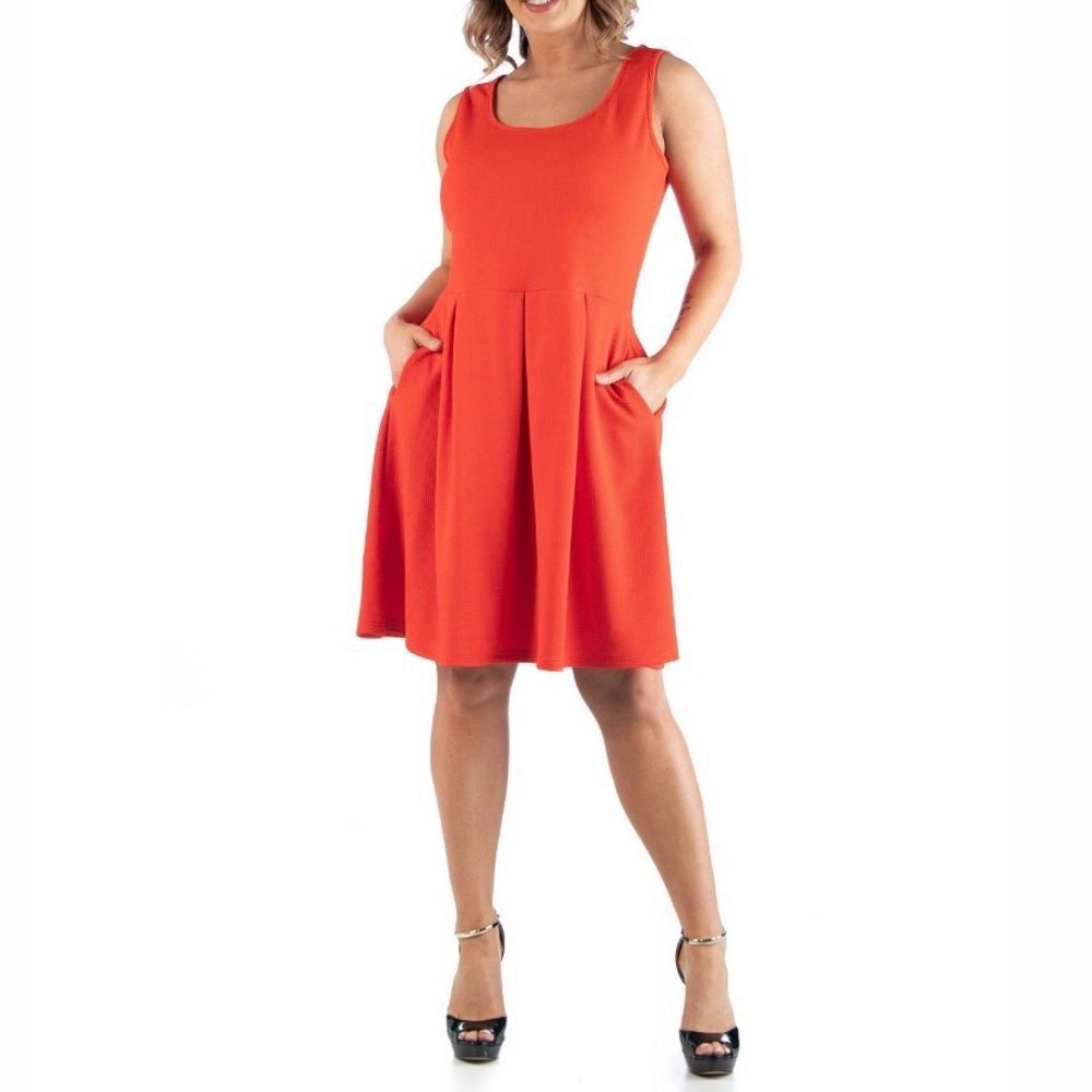 Women's 1X NWT Vibrant Red Orange Sleeveless A Line Short Dress New